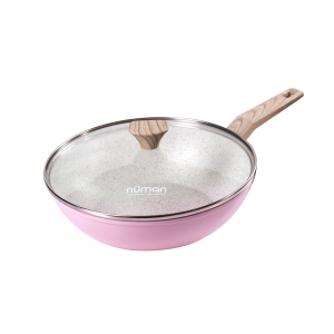 Wajan Stirfry 28 cm Pink dengan Tutup Kaca Aurora Series