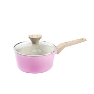 Panci Susu 16 cm Pink dengan Tutup Kaca Aurora Series