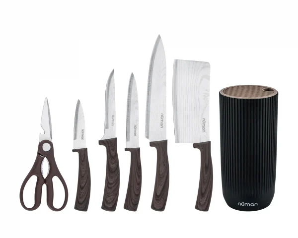 KNIVES 7'S SET DAMASCUS HAZELNUT
